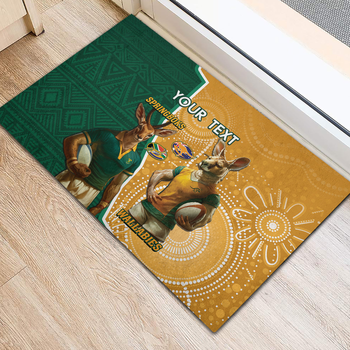 Personalised South Africa And Australia Rugby Rubber Doormat 2024 Springboks Wallabies Mascots Together - Wonder Print Shop