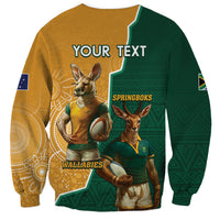 Personalised South Africa And Australia Rugby Sweatshirt 2024 Springboks Wallabies Mascots Together - Wonder Print Shop