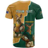 Personalised South Africa And Australia Rugby T Shirt 2024 Springboks Wallabies Mascots Together - Wonder Print Shop