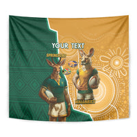 Personalised South Africa And Australia Rugby Tapestry 2024 Springboks Wallabies Mascots Together - Wonder Print Shop