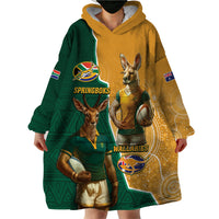 Personalised South Africa And Australia Rugby Wearable Blanket Hoodie 2024 Springboks Wallabies Mascots Together - Wonder Print Shop