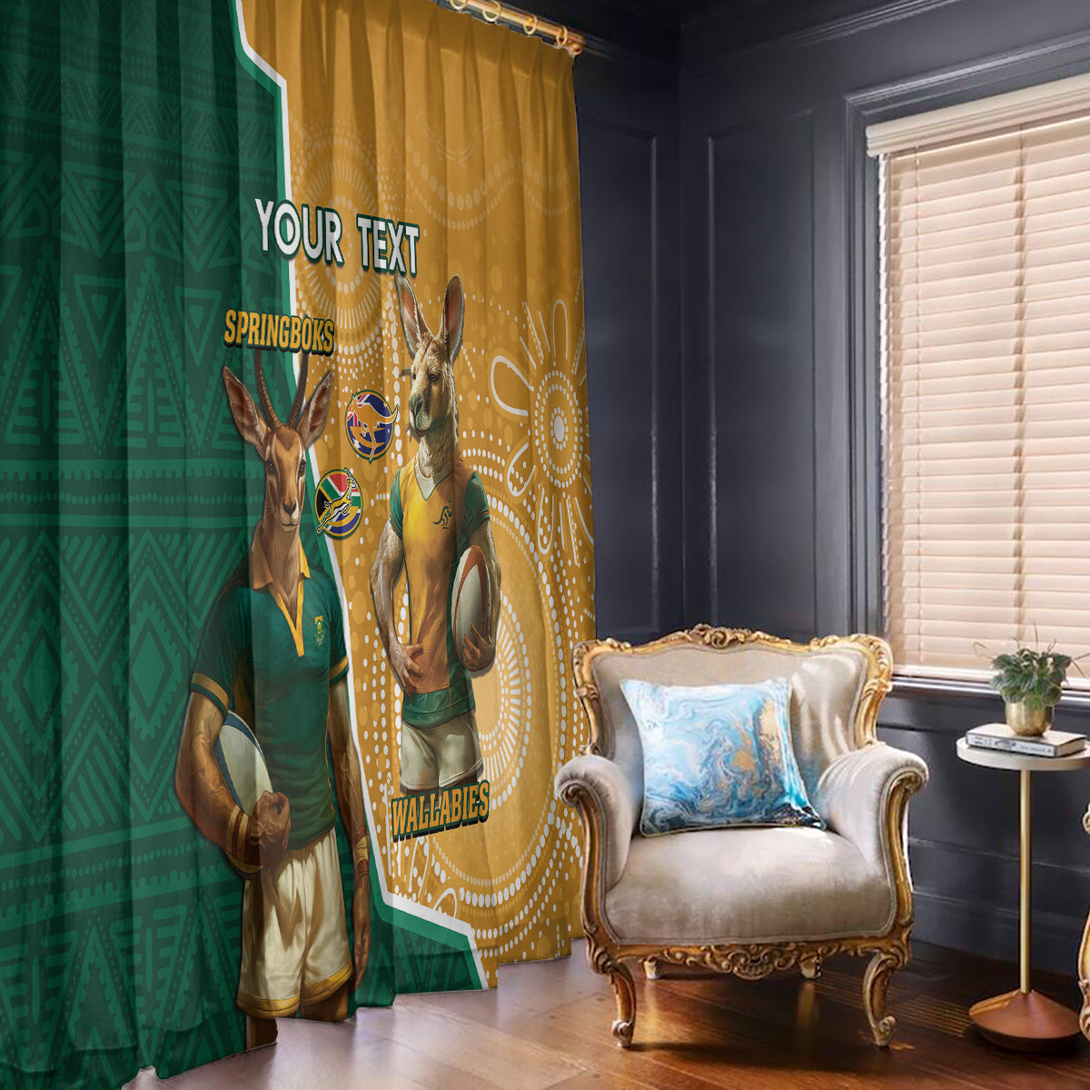 Personalised South Africa And Australia Rugby Window Curtain 2024 Springboks Wallabies Mascots Together - Wonder Print Shop