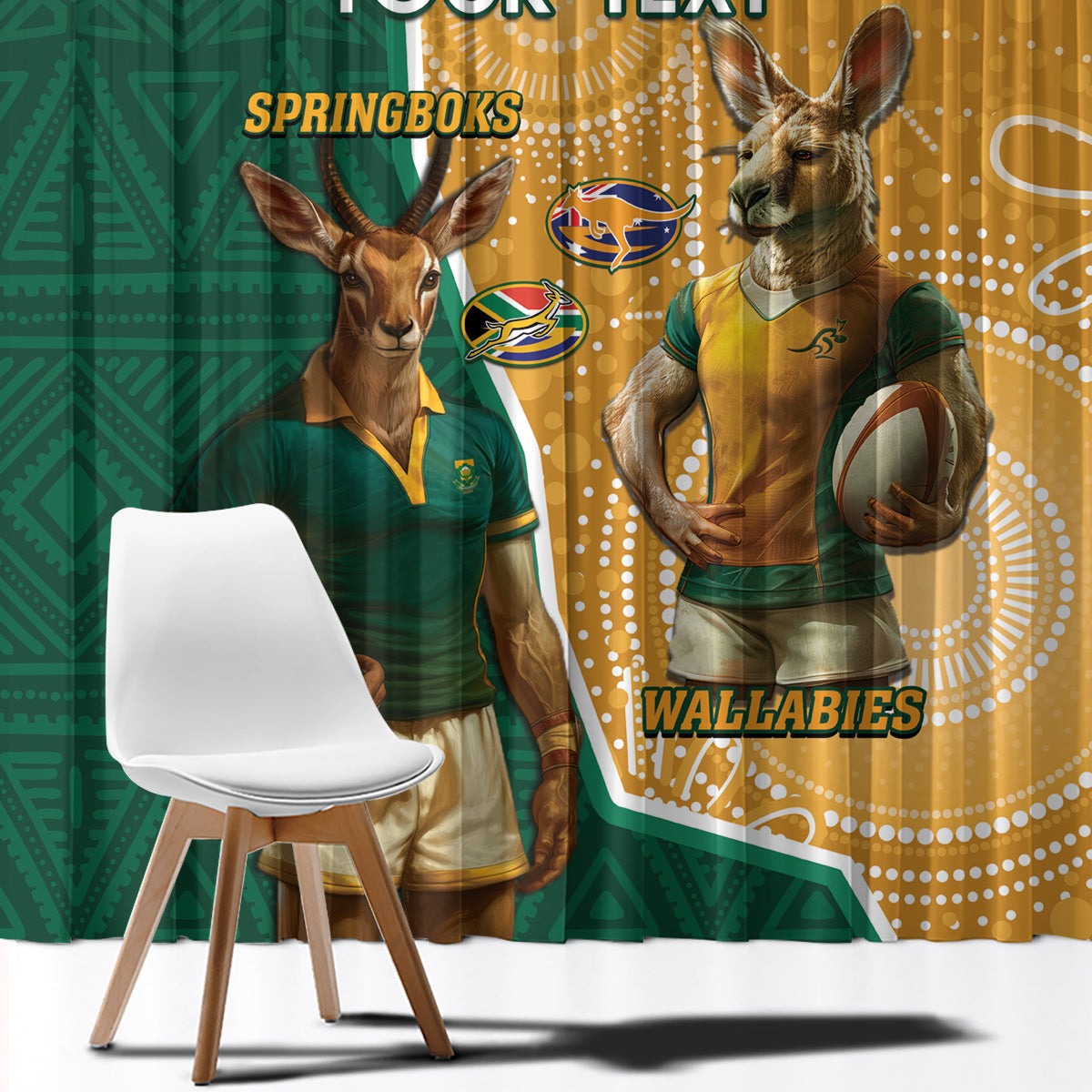 Personalised South Africa And Australia Rugby Window Curtain 2024 Springboks Wallabies Mascots Together - Wonder Print Shop