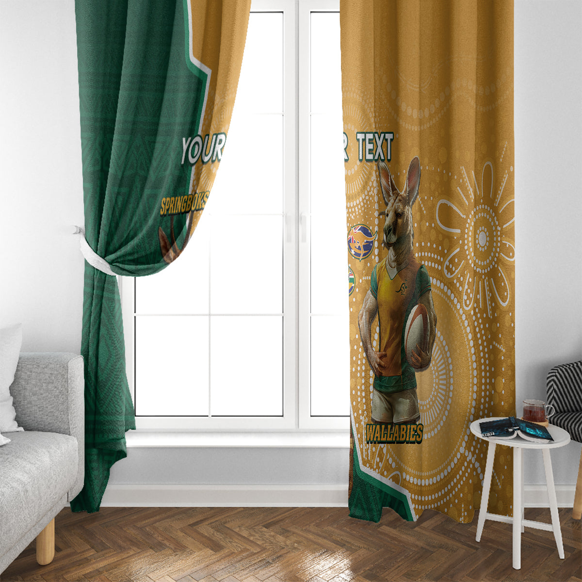 Personalised South Africa And Australia Rugby Window Curtain 2024 Springboks Wallabies Mascots Together - Wonder Print Shop