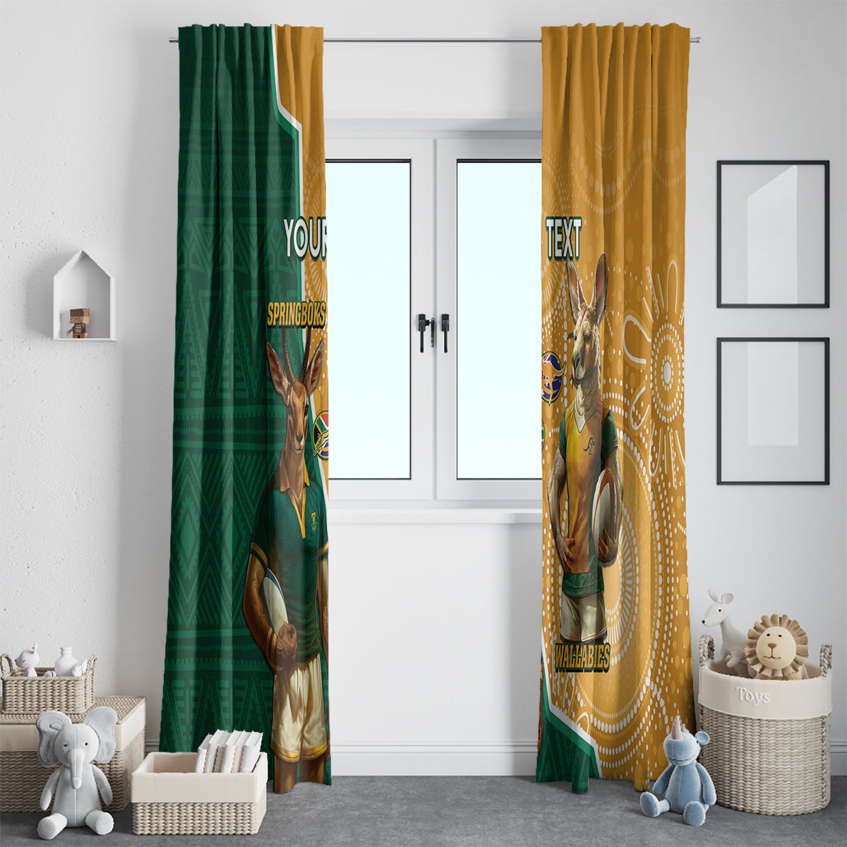 Personalised South Africa And Australia Rugby Window Curtain 2024 Springboks Wallabies Mascots Together - Wonder Print Shop