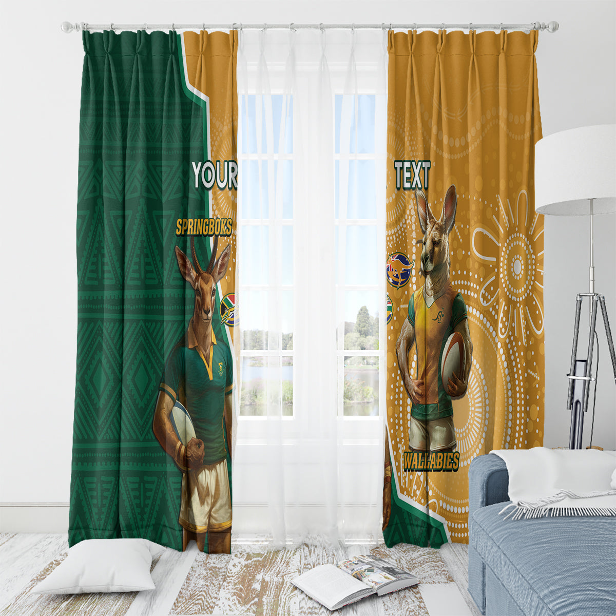Personalised South Africa And Australia Rugby Window Curtain 2024 Springboks Wallabies Mascots Together - Wonder Print Shop
