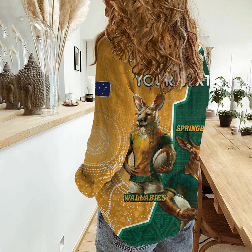 Personalised South Africa And Australia Rugby Women Casual Shirt 2024 Springboks Wallabies Mascots Together - Wonder Print Shop
