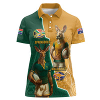 Personalised South Africa And Australia Rugby Women Polo Shirt 2024 Springboks Wallabies Mascots Together - Wonder Print Shop