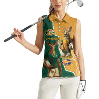 Personalised South Africa And Australia Rugby Women Sleeveless Polo Shirt 2024 Springboks Wallabies Mascots Together - Wonder Print Shop