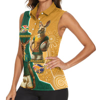 Personalised South Africa And Australia Rugby Women Sleeveless Polo Shirt 2024 Springboks Wallabies Mascots Together - Wonder Print Shop