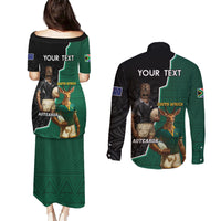 Personalised New Zealand And South Africa Rugby Couples Matching Puletasi and Long Sleeve Button Shirt 2024 All Black Springboks Mascots Together - Wonder Print Shop