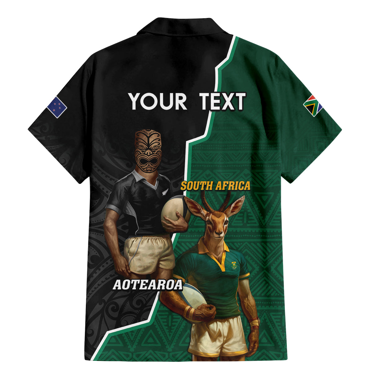 Personalised New Zealand And South Africa Rugby Family Matching Mermaid Dress and Hawaiian Shirt 2024 All Black Springboks Mascots Together - Wonder Print Shop
