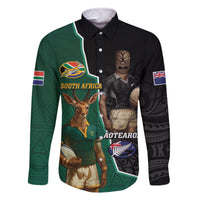 Personalised New Zealand And South Africa Rugby Family Matching Off Shoulder Short Dress and Hawaiian Shirt 2024 All Black Springboks Mascots Together - Wonder Print Shop