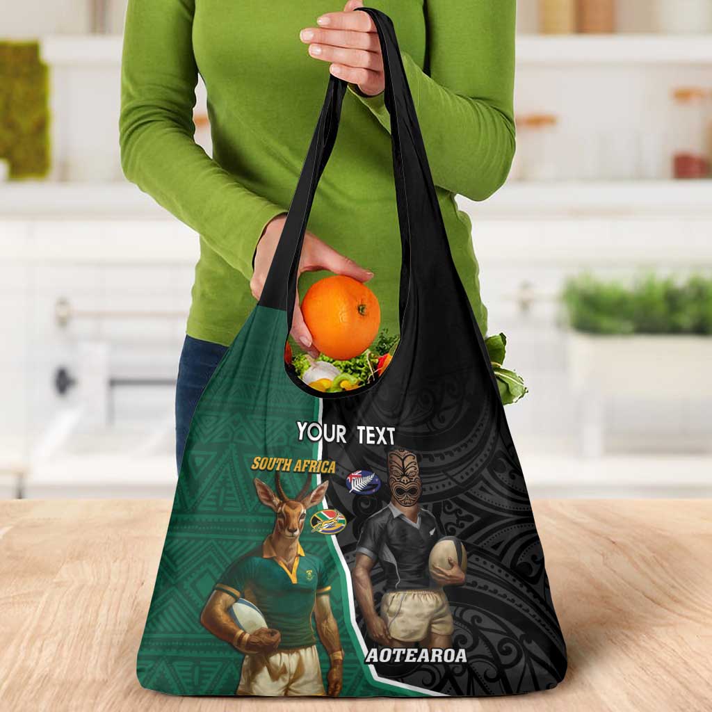 Personalised New Zealand And South Africa Rugby Grocery Bag All Black Springboks Mascots Together
