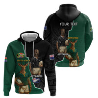 Personalised New Zealand And South Africa Rugby Hoodie 2024 All Black Springboks Mascots Together - Wonder Print Shop
