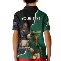 Personalised New Zealand And South Africa Rugby Kid Polo Shirt 2024 All Black Springboks Mascots Together - Wonder Print Shop