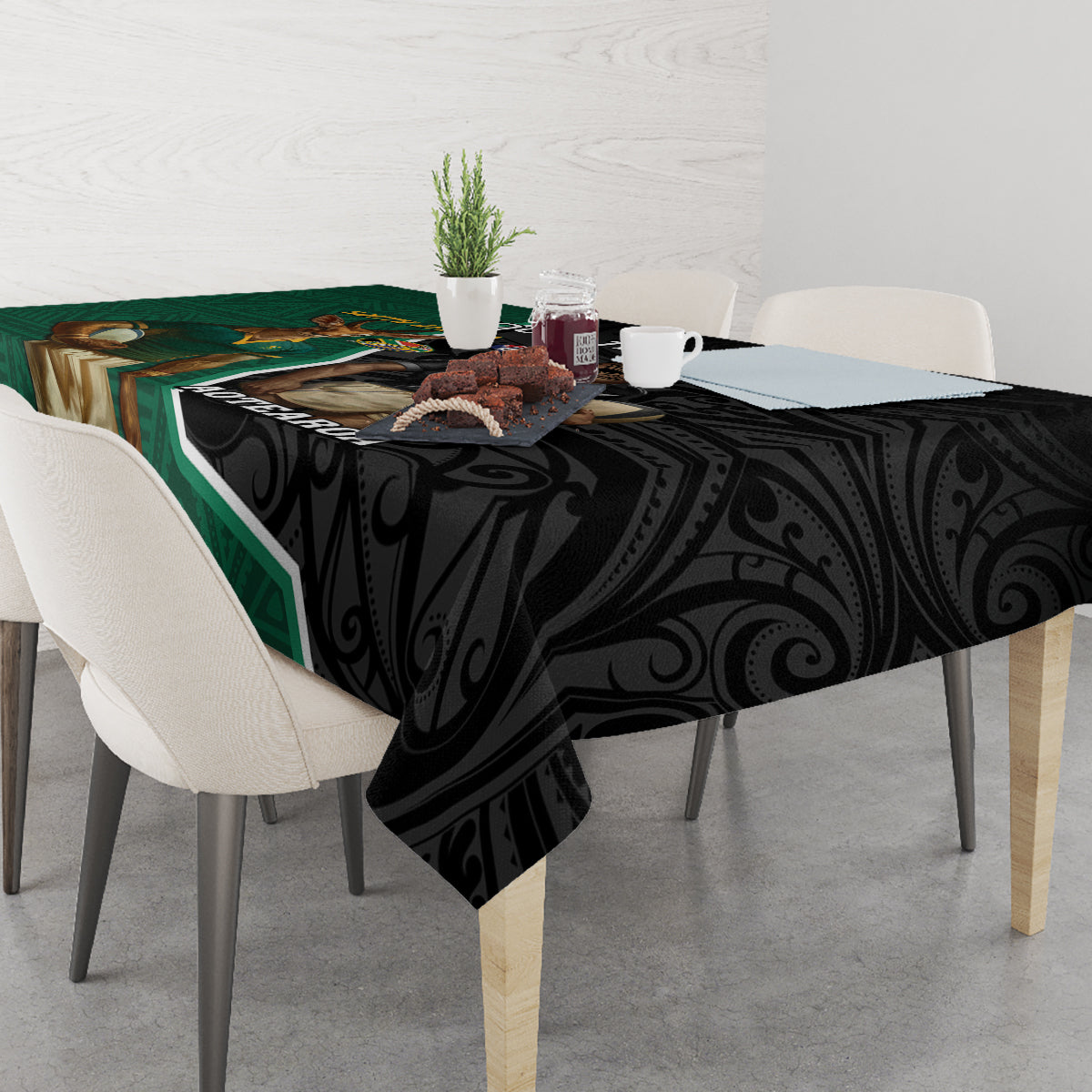 Personalised New Zealand And South Africa Rugby Tablecloth 2024 All Black Springboks Mascots Together - Wonder Print Shop