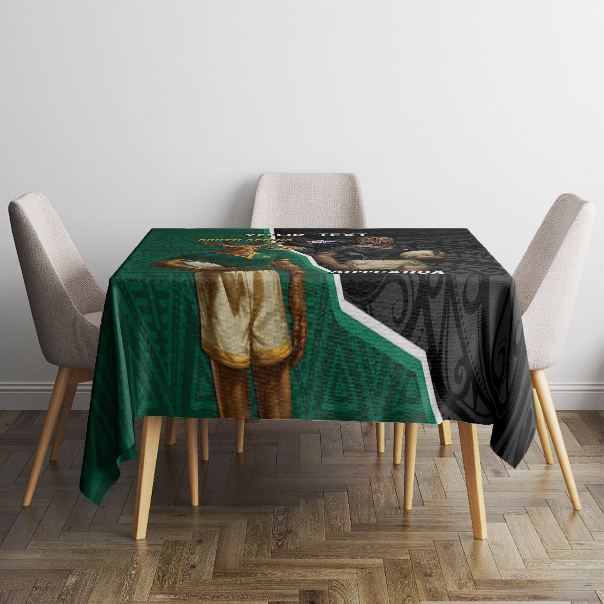 Personalised New Zealand And South Africa Rugby Tablecloth 2024 All Black Springboks Mascots Together - Wonder Print Shop
