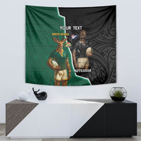 Personalised New Zealand And South Africa Rugby Tapestry 2024 All Black Springboks Mascots Together - Wonder Print Shop