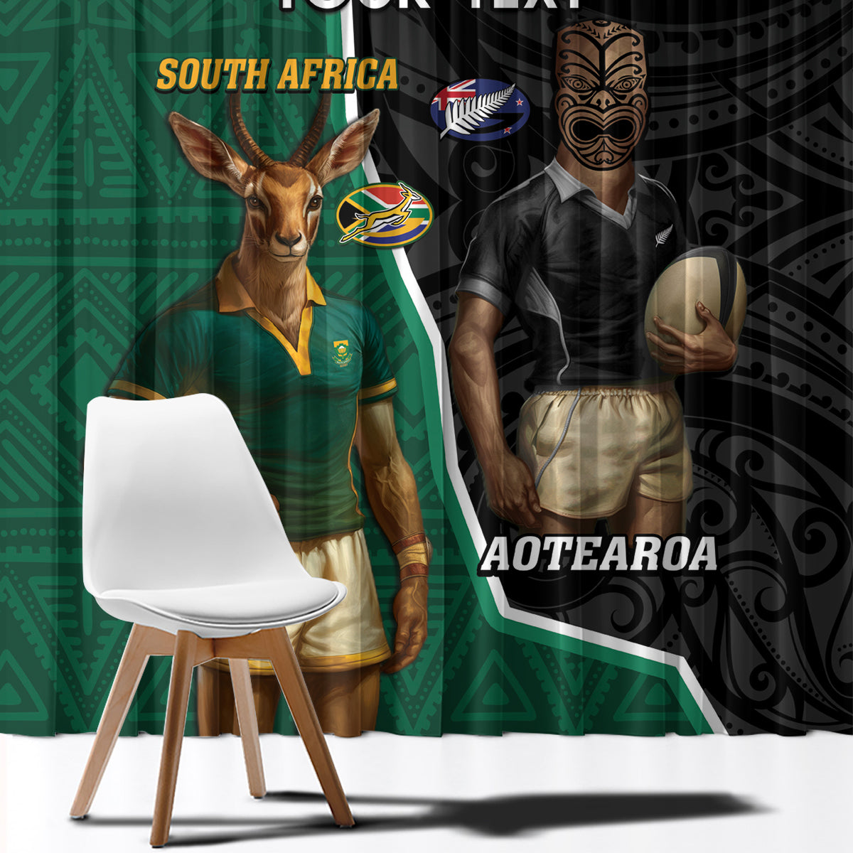 Personalised New Zealand And South Africa Rugby Window Curtain 2024 All Black Springboks Mascots Together - Wonder Print Shop