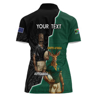 Personalised New Zealand And South Africa Rugby Women Polo Shirt 2024 All Black Springboks Mascots Together - Wonder Print Shop
