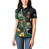 Personalised New Zealand And South Africa Rugby Women Polo Shirt 2024 All Black Springboks Mascots Together - Wonder Print Shop