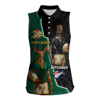 Personalised New Zealand And South Africa Rugby Women Sleeveless Polo Shirt 2024 All Black Springboks Mascots Together - Wonder Print Shop