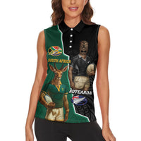 Personalised New Zealand And South Africa Rugby Women Sleeveless Polo Shirt 2024 All Black Springboks Mascots Together - Wonder Print Shop