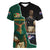 Personalised New Zealand And South Africa Rugby Women V-Neck T-Shirt 2024 All Black Springboks Mascots Together - Wonder Print Shop