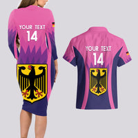 Custom Germany Football Couples Matching Long Sleeve Bodycon Dress and Hawaiian Shirt 2024 Nationalelf - Pink Version - Wonder Print Shop