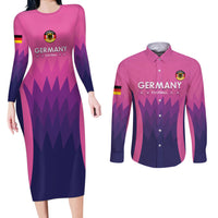Custom Germany Football Couples Matching Long Sleeve Bodycon Dress and Long Sleeve Button Shirt 2024 Nationalelf - Pink Version - Wonder Print Shop