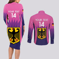 Custom Germany Football Couples Matching Long Sleeve Bodycon Dress and Long Sleeve Button Shirt 2024 Nationalelf - Pink Version - Wonder Print Shop