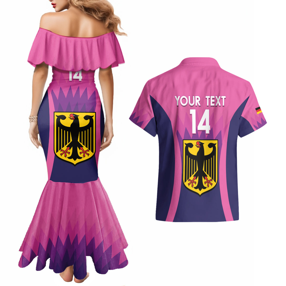 Custom Germany Football Couples Matching Mermaid Dress and Hawaiian Shirt 2024 Nationalelf - Pink Version - Wonder Print Shop