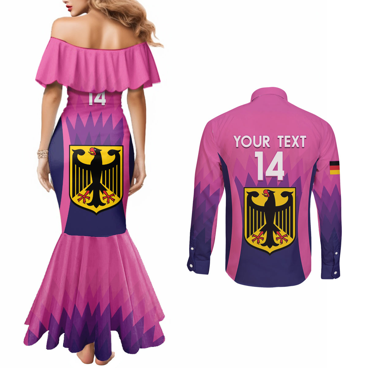 Custom Germany Football Couples Matching Mermaid Dress and Long Sleeve Button Shirt 2024 Nationalelf - Pink Version
