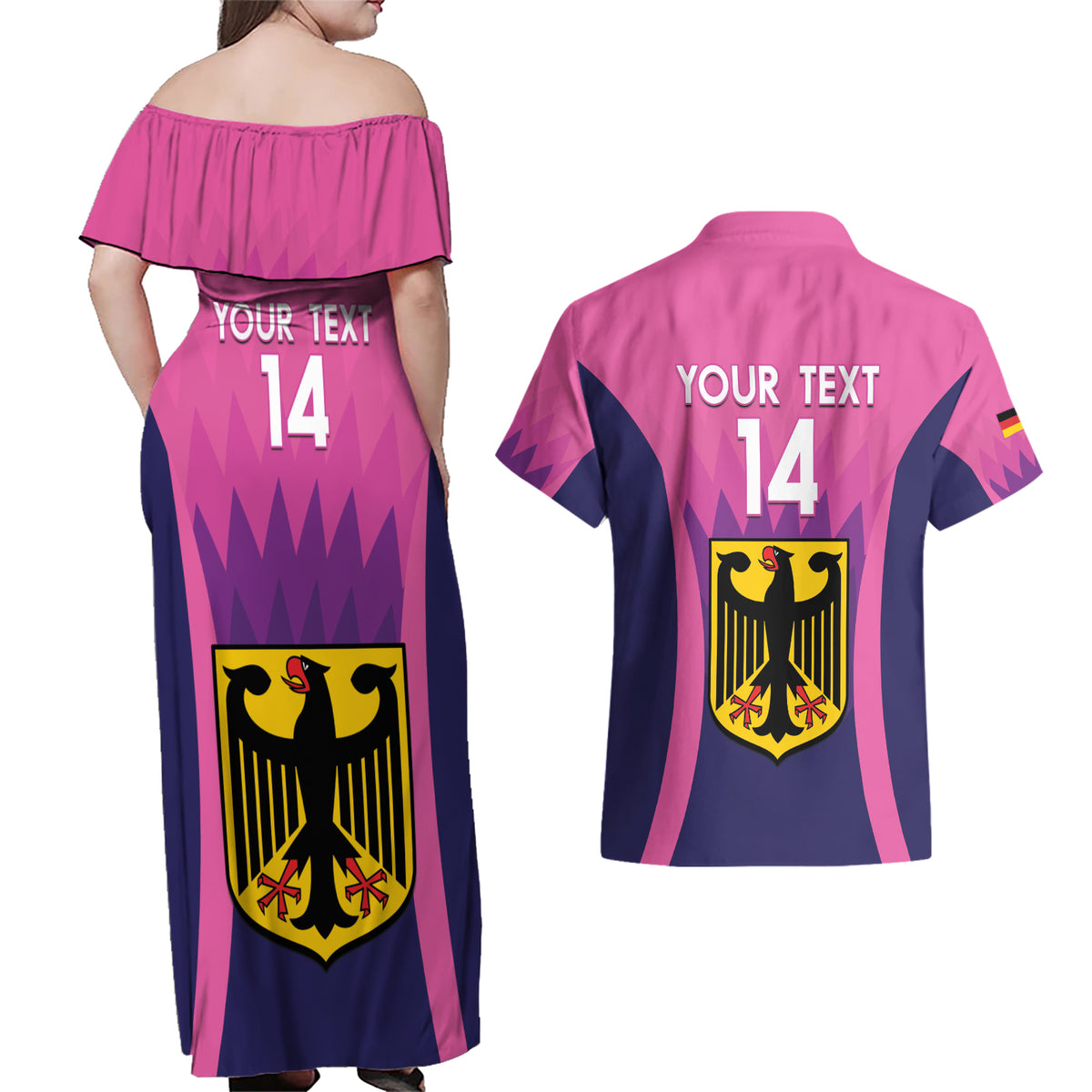 Custom Germany Football Couples Matching Off Shoulder Maxi Dress and Hawaiian Shirt 2024 Nationalelf - Pink Version - Wonder Print Shop
