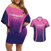 Custom Germany Football Couples Matching Off Shoulder Short Dress and Hawaiian Shirt 2024 Nationalelf - Pink Version - Wonder Print Shop