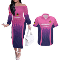 Custom Germany Football Couples Matching Off The Shoulder Long Sleeve Dress and Hawaiian Shirt 2024 Nationalelf - Pink Version - Wonder Print Shop