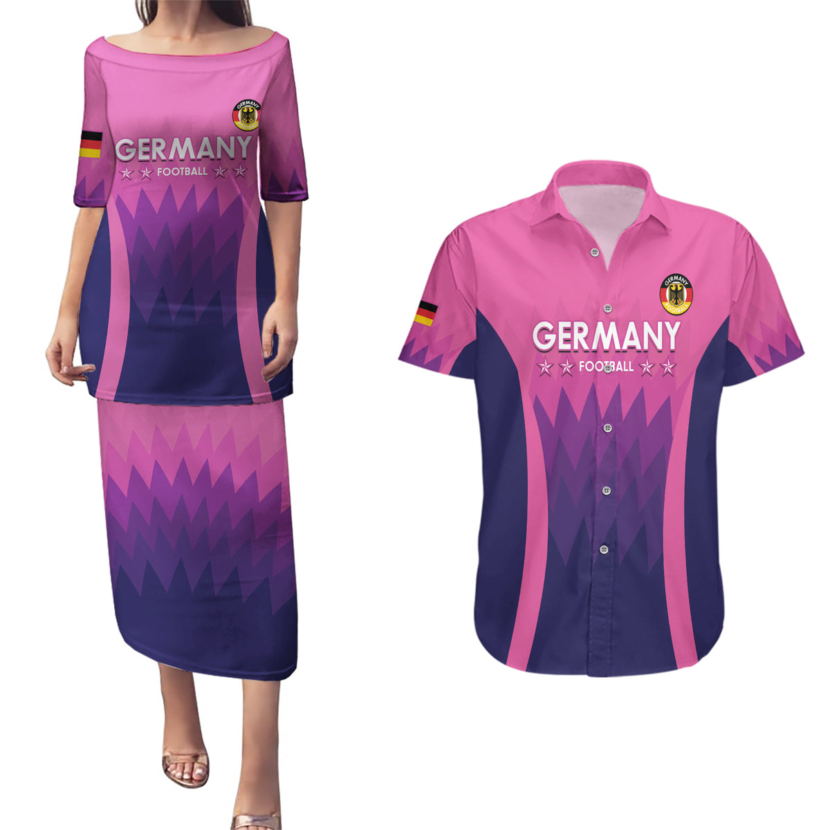 Custom Germany Football Couples Matching Puletasi and Hawaiian Shirt 2024 Nationalelf - Pink Version - Wonder Print Shop