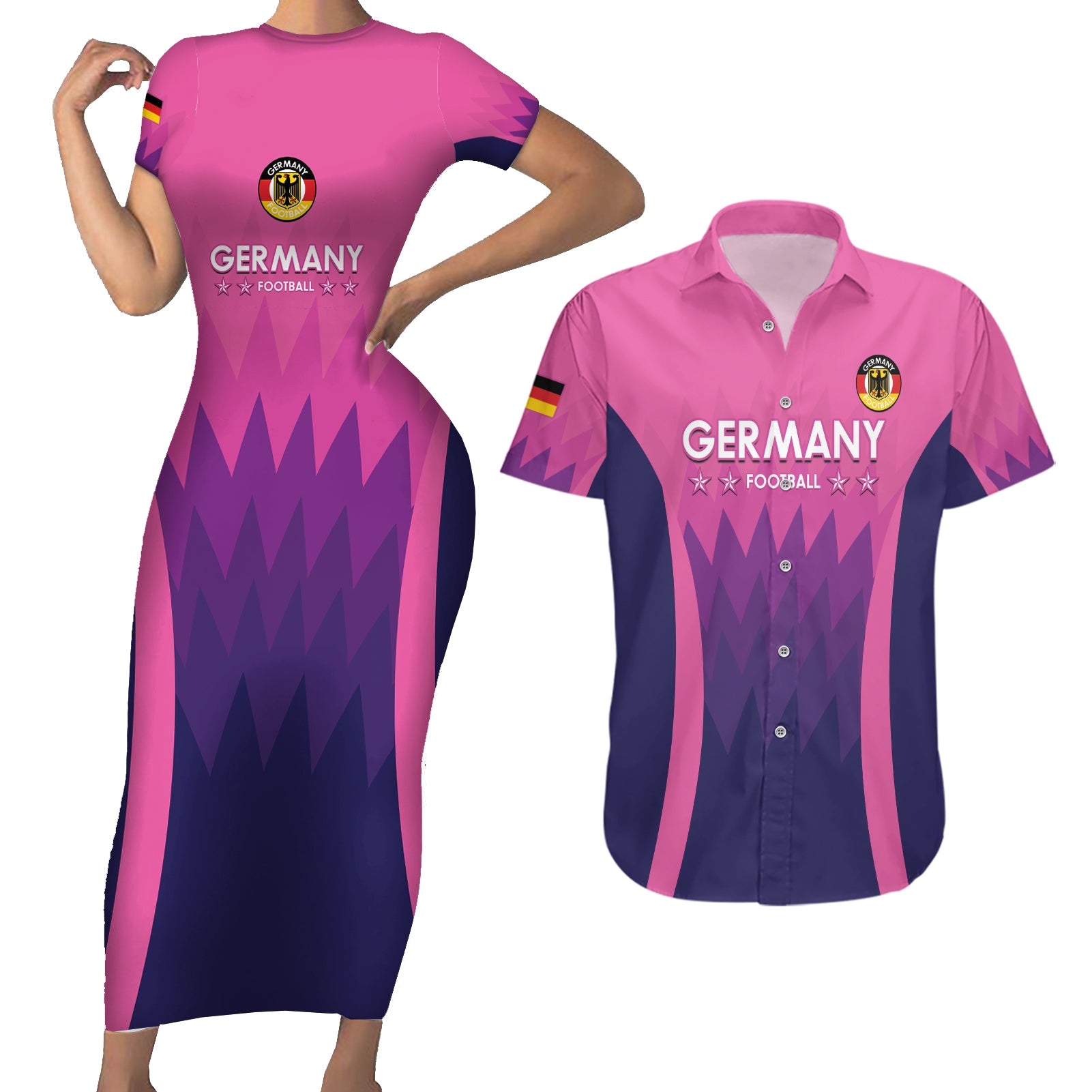 Custom Germany Football Couples Matching Short Sleeve Bodycon Dress and Hawaiian Shirt 2024 Nationalelf - Pink Version - Wonder Print Shop