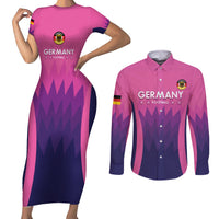 Custom Germany Football Couples Matching Short Sleeve Bodycon Dress and Long Sleeve Button Shirt 2024 Nationalelf - Pink Version - Wonder Print Shop