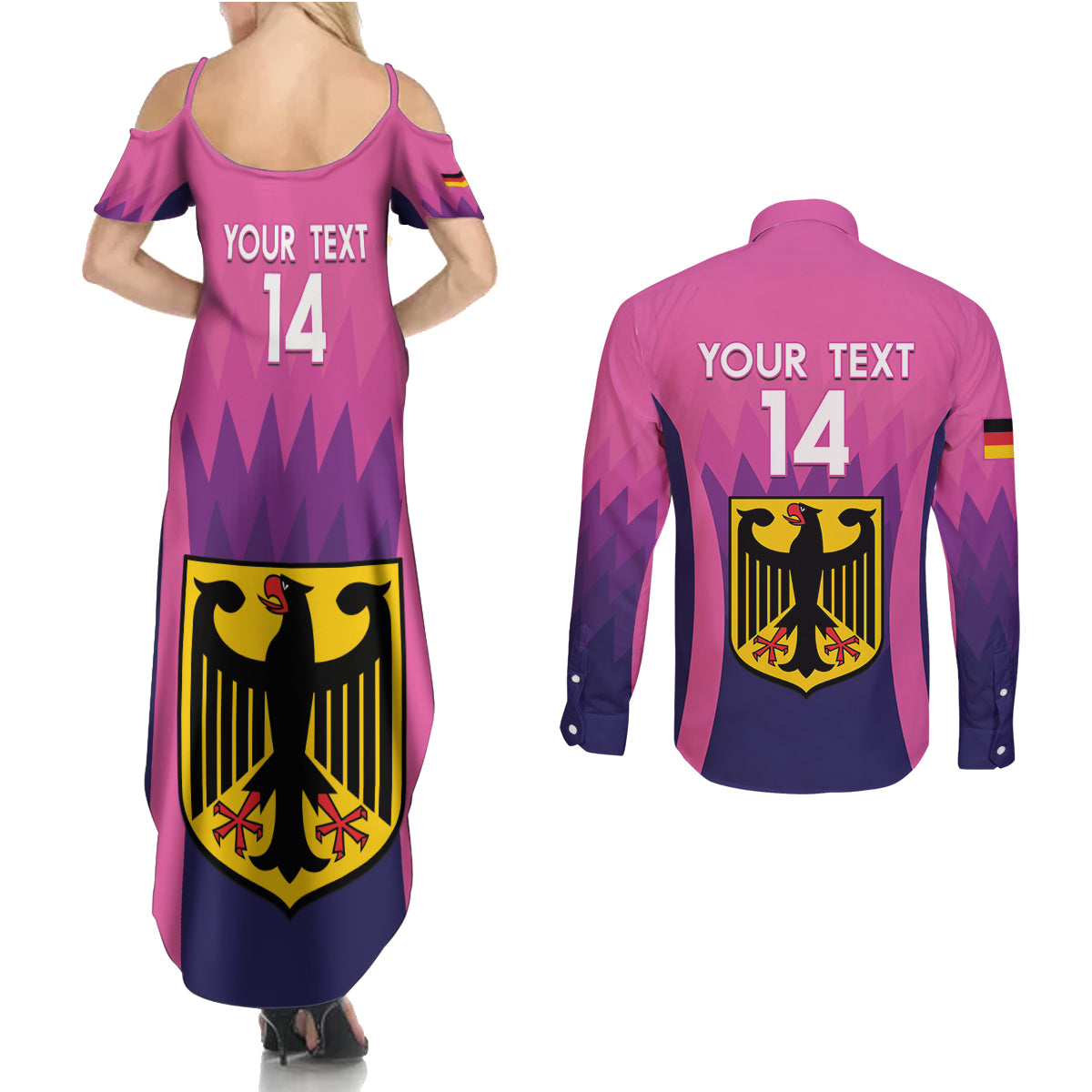 Custom Germany Football Couples Matching Summer Maxi Dress and Long Sleeve Button Shirt 2024 Nationalelf - Pink Version - Wonder Print Shop