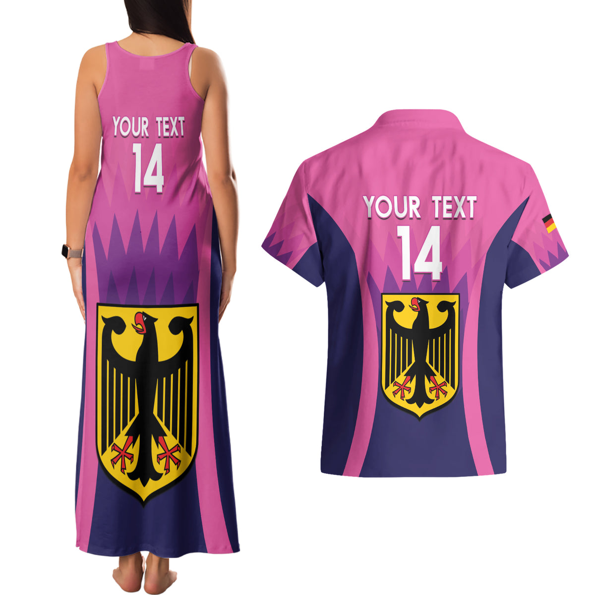 Custom Germany Football Couples Matching Tank Maxi Dress and Hawaiian Shirt 2024 Nationalelf - Pink Version - Wonder Print Shop