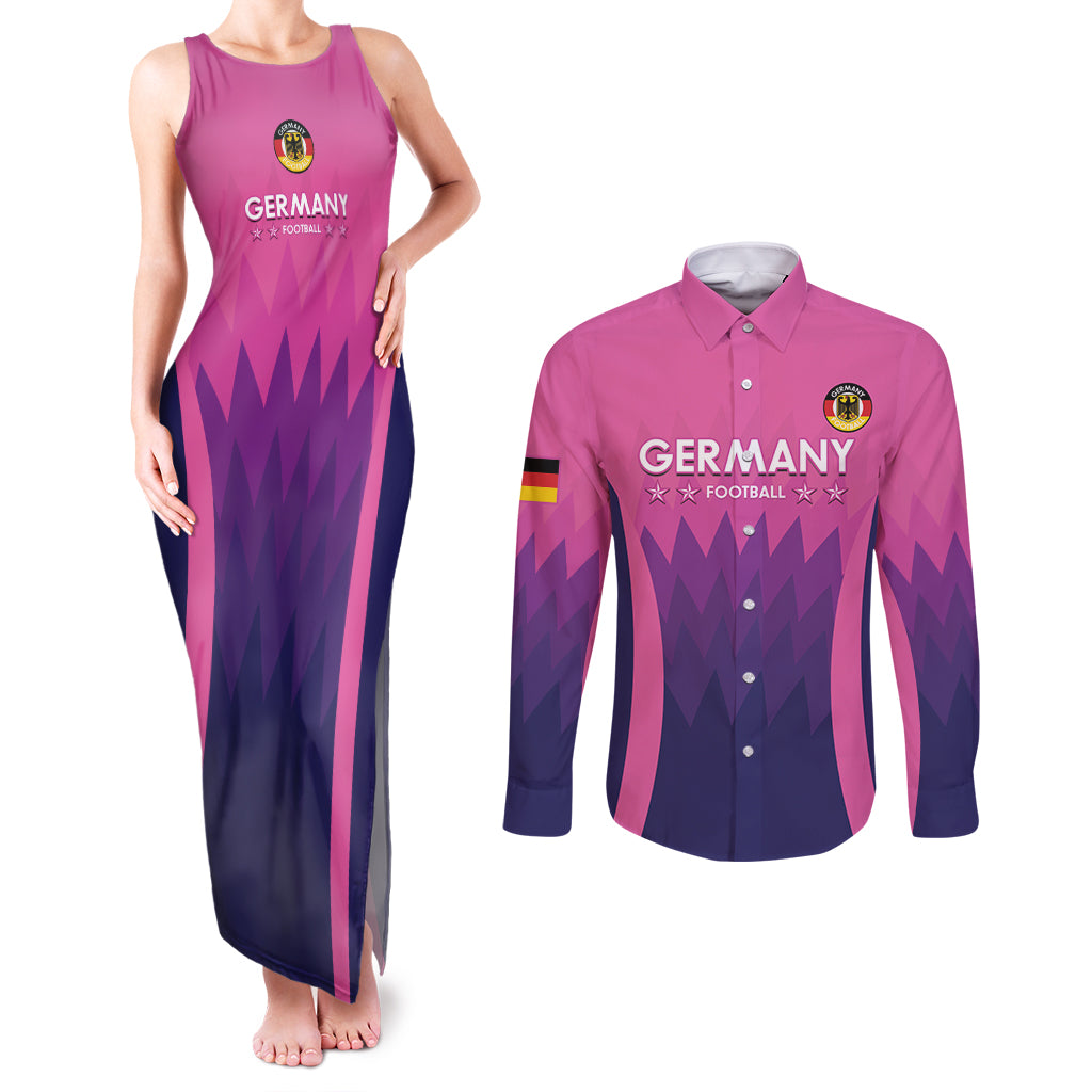 Custom Germany Football Couples Matching Tank Maxi Dress and Long Sleeve Button Shirt 2024 Nationalelf - Pink Version - Wonder Print Shop