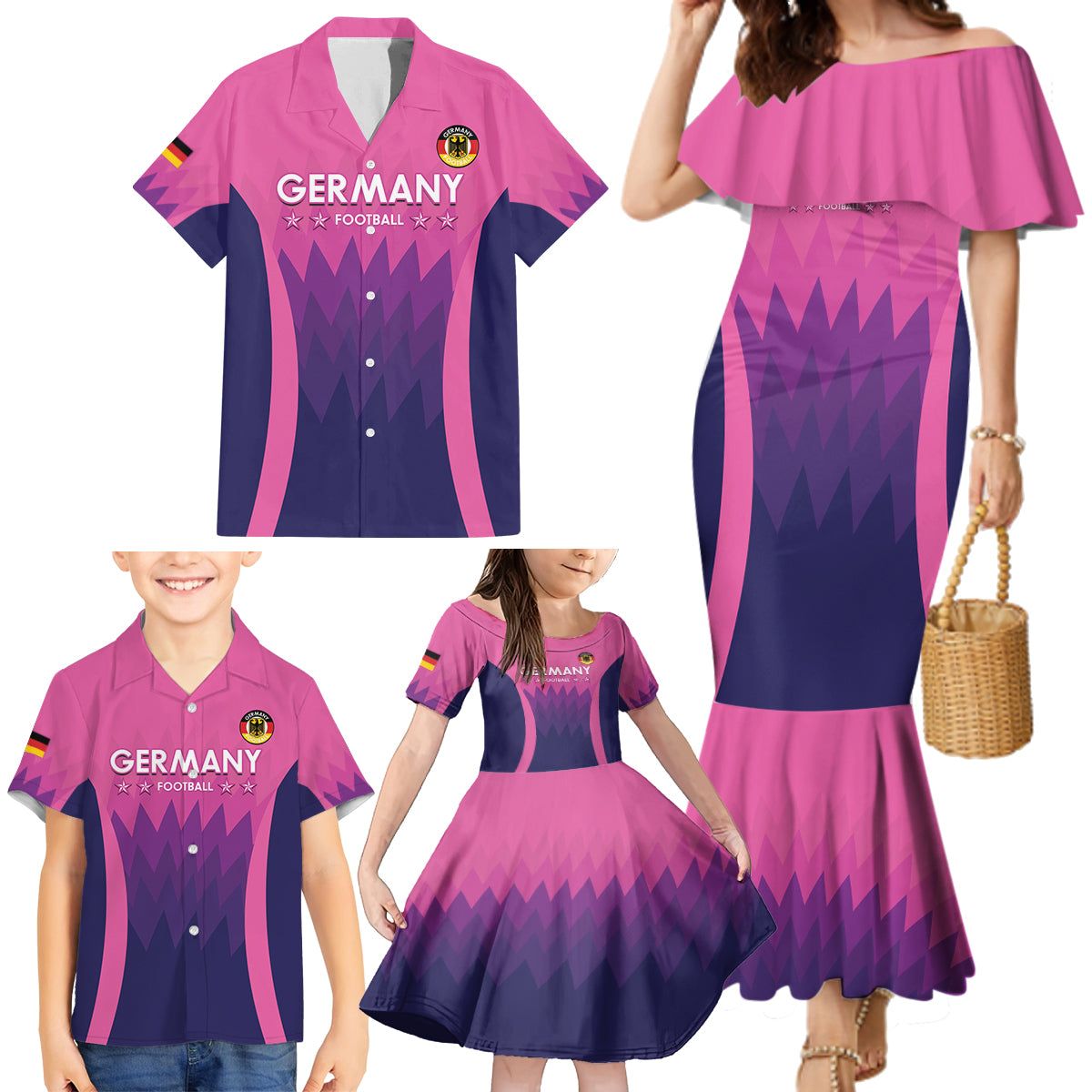 Custom Germany Football Family Matching Mermaid Dress and Hawaiian Shirt 2024 Nationalelf - Pink Version - Wonder Print Shop