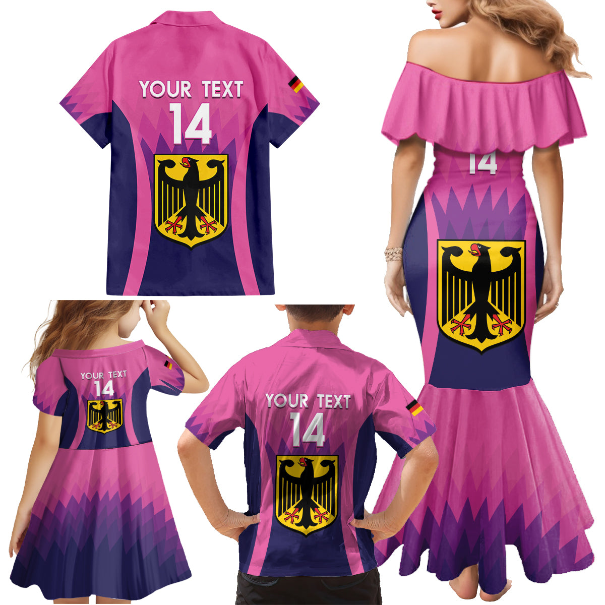 Custom Germany Football Family Matching Mermaid Dress and Hawaiian Shirt 2024 Nationalelf - Pink Version - Wonder Print Shop