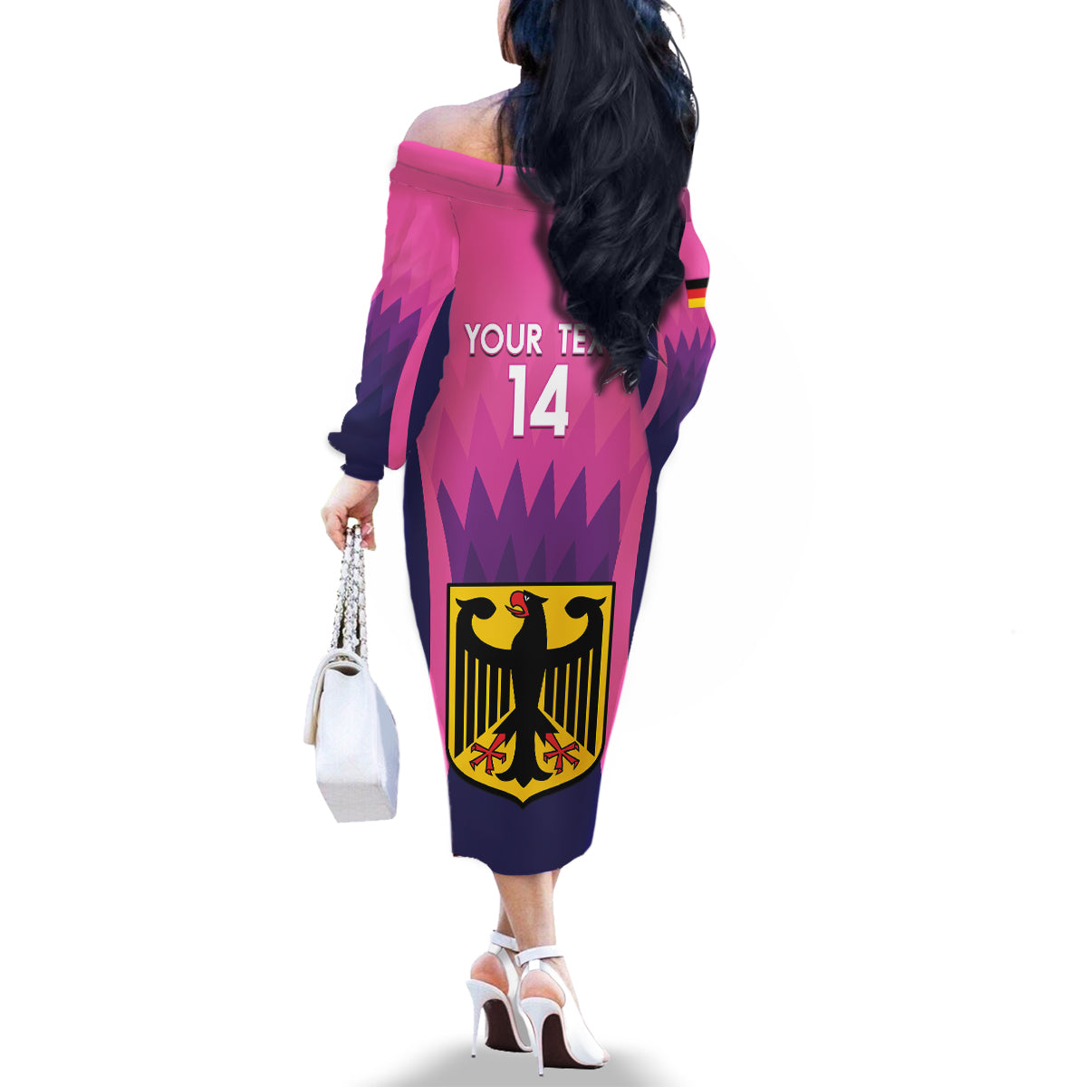 Custom Germany Football Family Matching Off The Shoulder Long Sleeve Dress and Hawaiian Shirt 2024 Nationalelf - Pink Version - Wonder Print Shop