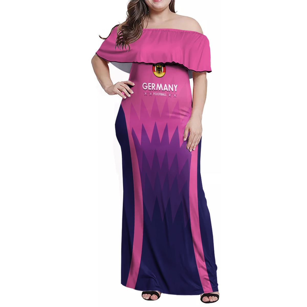 Custom Germany Football Family Matching Off Shoulder Maxi Dress and Hawaiian Shirt 2024 Nationalelf - Pink Version - Wonder Print Shop