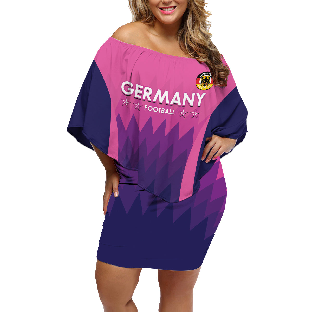 Custom Germany Football Family Matching Off Shoulder Short Dress and Hawaiian Shirt 2024 Nationalelf - Pink Version - Wonder Print Shop
