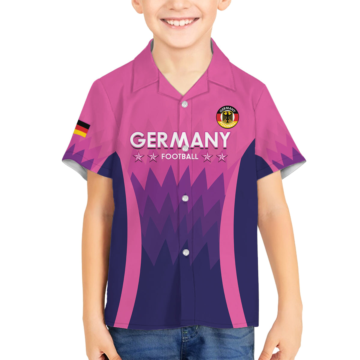Custom Germany Football Family Matching Off Shoulder Short Dress and Hawaiian Shirt 2024 Nationalelf - Pink Version - Wonder Print Shop