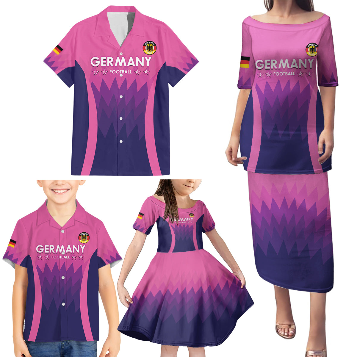 Custom Germany Football Family Matching Puletasi and Hawaiian Shirt 2024 Nationalelf - Pink Version - Wonder Print Shop